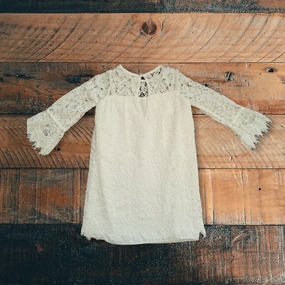 Girls Size 6 David's Bridal Formal White Lace Boho Embroidered Floral Dress - Picture 2 of 6